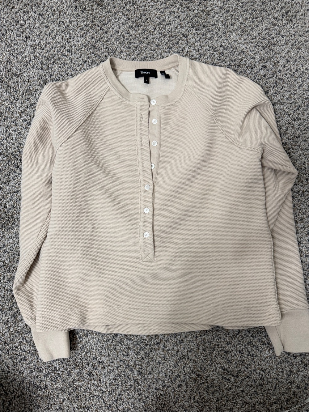 Theory Women’s Small Cream Waffle-Knit Henley Sweater